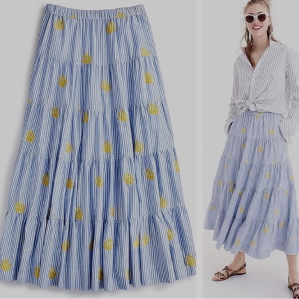 J.Crew Midi Tiered Cotton Striped Skirt